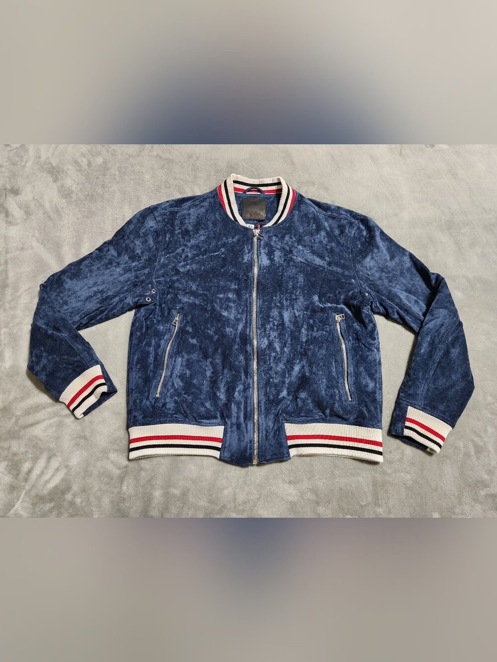Blank NYC Men's Blue Faux Suede Bomber Varsity Jacket XL